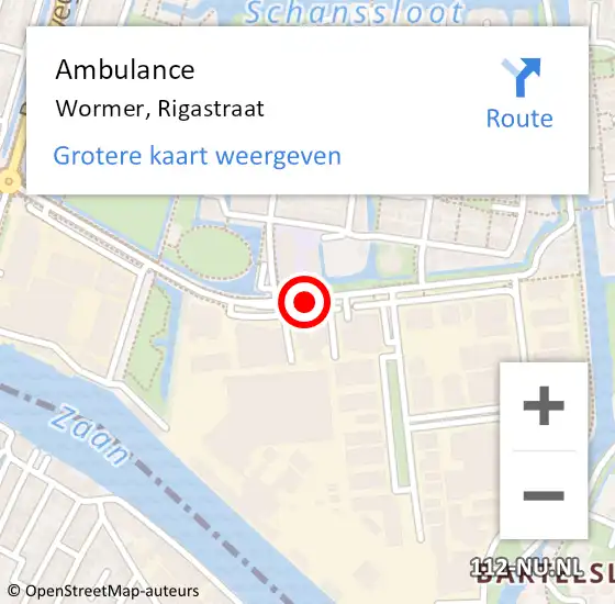 Locatie op kaart van de 112 melding: Ambulance Wormer, Rigastraat op 15 augustus 2020 09:59