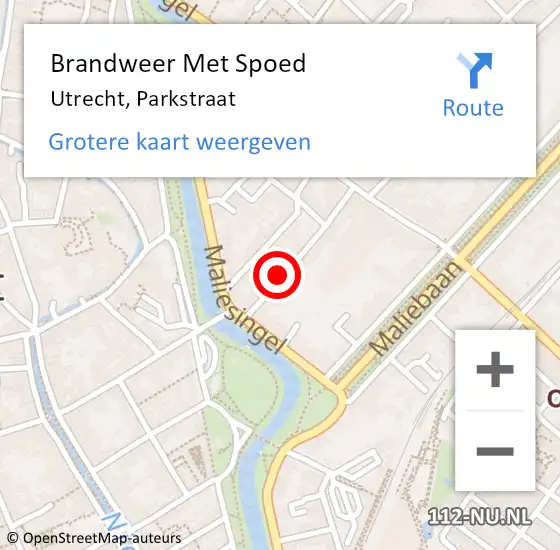 Locatie op kaart van de 112 melding: Brandweer Met Spoed Naar Utrecht, Parkstraat op 15 augustus 2020 11:00
