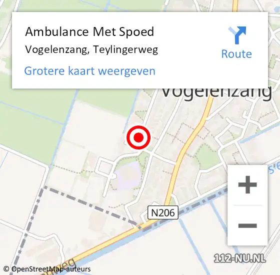 Locatie op kaart van de 112 melding: Ambulance Met Spoed Naar Vogelenzang, Teylingerweg op 15 augustus 2020 11:05