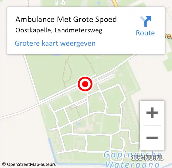 Locatie op kaart van de 112 melding: Ambulance Met Grote Spoed Naar Oostkapelle, Landmetersweg op 15 augustus 2020 13:32
