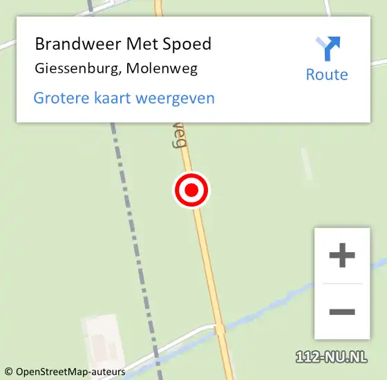 Locatie op kaart van de 112 melding: Brandweer Met Spoed Naar Giessenburg, Molenweg op 15 augustus 2020 14:08