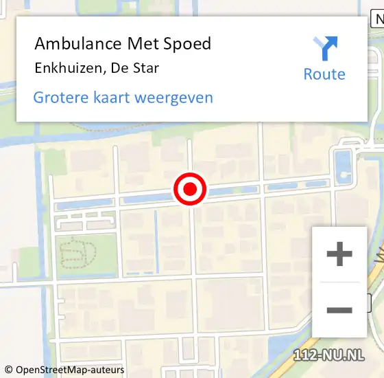 Locatie op kaart van de 112 melding: Ambulance Met Spoed Naar Enkhuizen, De Star op 15 augustus 2020 15:49