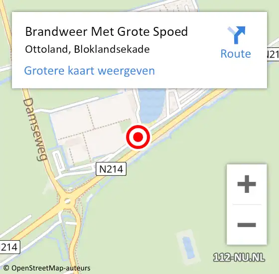 Locatie op kaart van de 112 melding: Brandweer Met Grote Spoed Naar Ottoland, Bloklandsekade op 15 augustus 2020 16:51