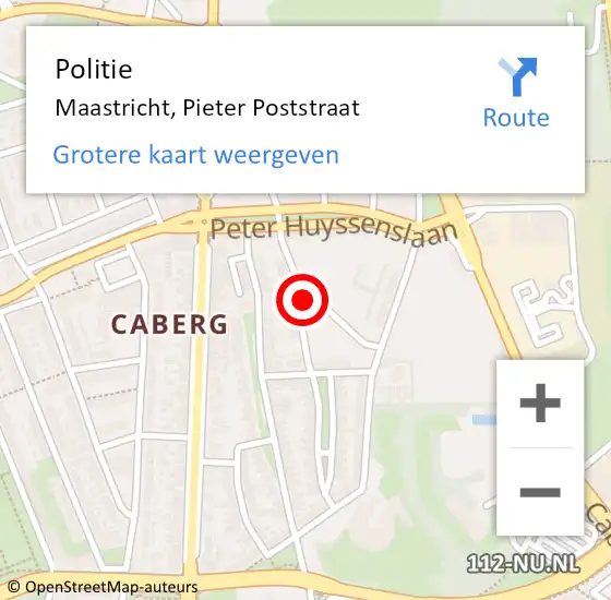 Locatie op kaart van de 112 melding: Politie Maastricht, Pieter Poststraat op 15 augustus 2020 17:49