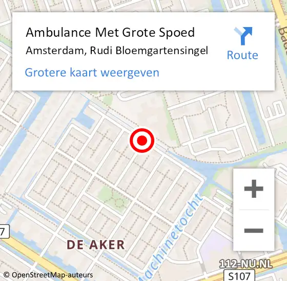 Locatie op kaart van de 112 melding: Ambulance Met Grote Spoed Naar Amsterdam, Rudi Bloemgartensingel op 15 augustus 2020 18:53
