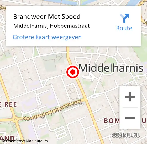 Locatie op kaart van de 112 melding: Brandweer Met Spoed Naar Middelharnis, Hobbemastraat op 15 augustus 2020 19:38