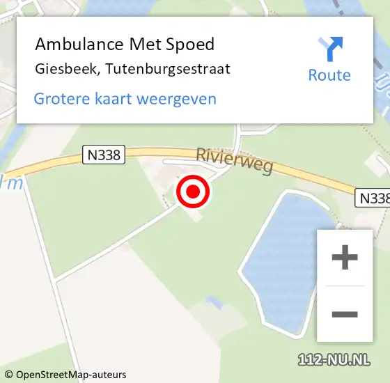 Locatie op kaart van de 112 melding: Ambulance Met Spoed Naar Giesbeek, Tutenburgsestraat op 15 augustus 2020 20:05