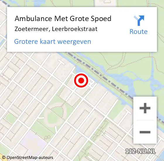 Locatie op kaart van de 112 melding: Ambulance Met Grote Spoed Naar Zoetermeer, Leerbroekstraat op 15 augustus 2020 20:59