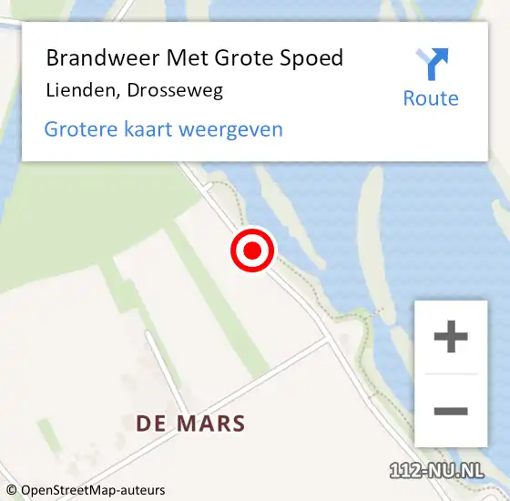 Locatie op kaart van de 112 melding: Brandweer Met Grote Spoed Naar Lienden, Drosseweg op 15 augustus 2020 21:43