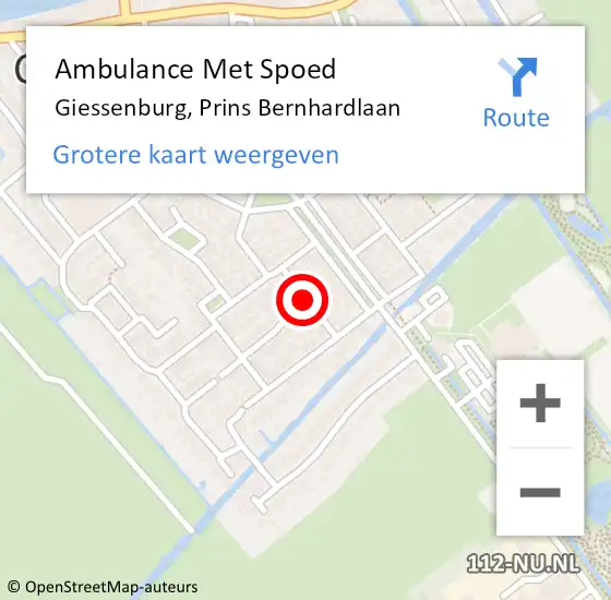 Locatie op kaart van de 112 melding: Ambulance Met Spoed Naar Giessenburg, Prins Bernhardlaan op 15 augustus 2020 22:04
