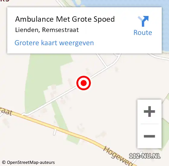 Locatie op kaart van de 112 melding: Ambulance Met Grote Spoed Naar Lienden, Remsestraat op 15 augustus 2020 22:20