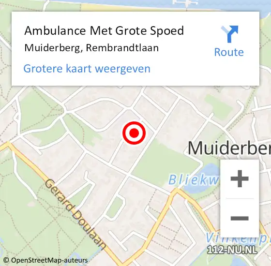 Locatie op kaart van de 112 melding: Ambulance Met Grote Spoed Naar Muiderberg, Rembrandtlaan op 16 mei 2014 01:36