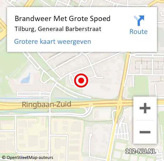 Locatie op kaart van de 112 melding: Brandweer Met Grote Spoed Naar Tilburg, Generaal Barberstraat op 16 augustus 2020 01:59