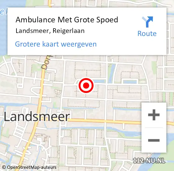 Locatie op kaart van de 112 melding: Ambulance Met Grote Spoed Naar Landsmeer, Reigerlaan op 16 augustus 2020 05:32