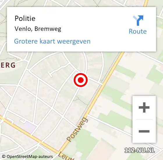 Locatie op kaart van de 112 melding: Politie Venlo, Bremweg op 16 augustus 2020 09:10