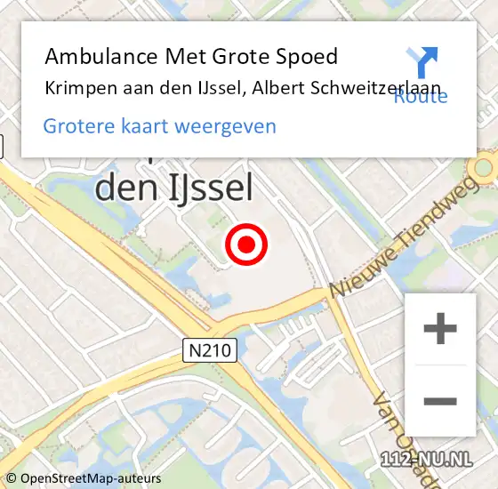 Locatie op kaart van de 112 melding: Ambulance Met Grote Spoed Naar Krimpen aan den IJssel, Albert Schweitzerlaan op 16 augustus 2020 10:16