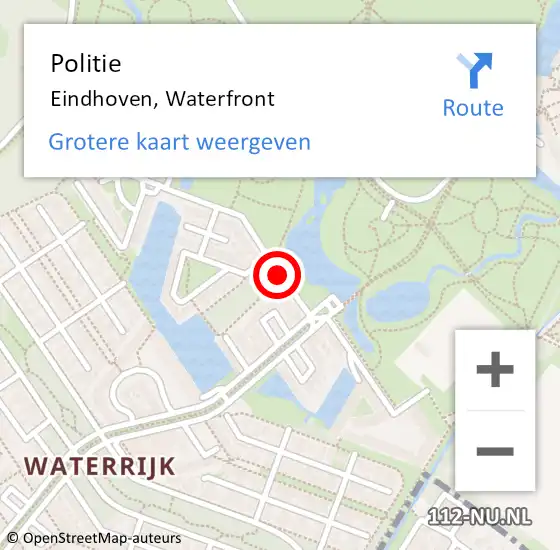 Locatie op kaart van de 112 melding: Politie Eindhoven, Waterfront op 16 augustus 2020 11:03