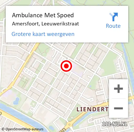 Locatie op kaart van de 112 melding: Ambulance Met Spoed Naar Amersfoort, Leeuwerikstraat op 2 oktober 2013 04:43