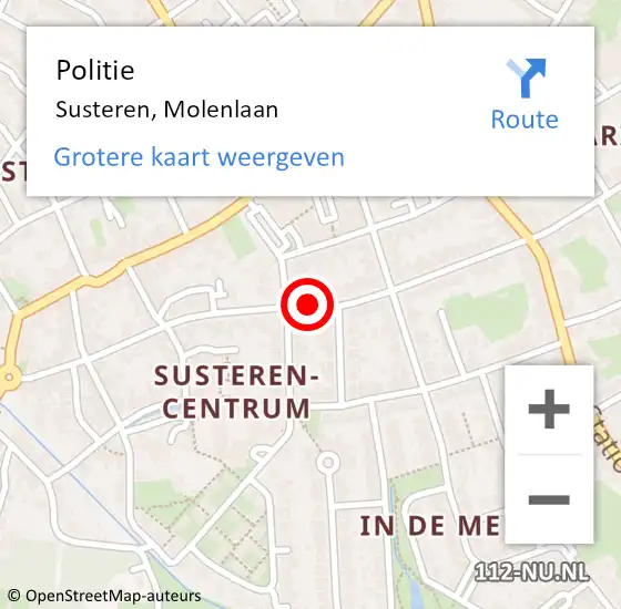 Locatie op kaart van de 112 melding: Politie Susteren, Molenlaan op 16 augustus 2020 12:46