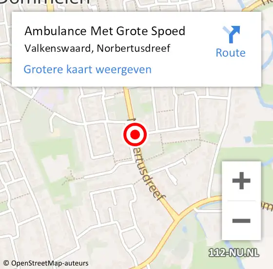 Locatie op kaart van de 112 melding: Ambulance Met Grote Spoed Naar Valkenswaard, Norbertusdreef op 16 augustus 2020 13:12