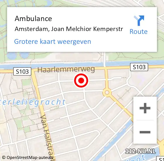 Locatie op kaart van de 112 melding: Ambulance Amsterdam, Joan Melchior Kemperstr op 16 augustus 2020 13:47