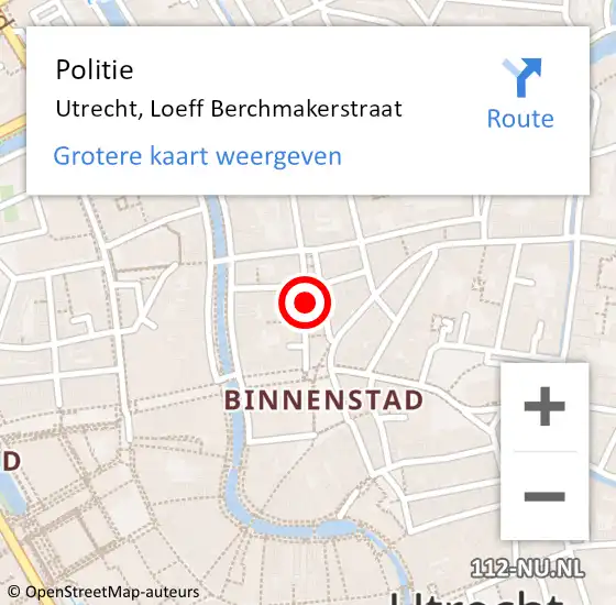 Locatie op kaart van de 112 melding: Politie Utrecht, Loeff Berchmakerstraat op 16 augustus 2020 14:56