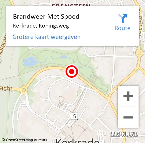 Locatie op kaart van de 112 melding: Brandweer Met Spoed Naar Kerkrade, Koningsweg op 16 augustus 2020 17:08