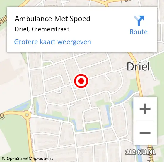 Locatie op kaart van de 112 melding: Ambulance Met Spoed Naar Driel, Cremerstraat op 16 augustus 2020 17:13