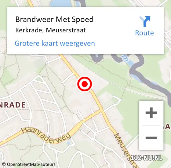 Locatie op kaart van de 112 melding: Brandweer Met Spoed Naar Kerkrade, Meuserstraat op 16 augustus 2020 17:18