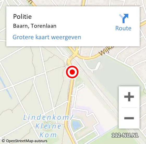 Locatie op kaart van de 112 melding: Politie Baarn, Torenlaan op 16 augustus 2020 17:30