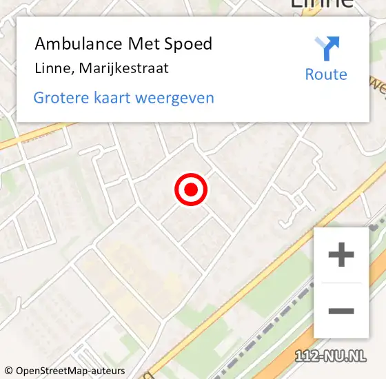 Locatie op kaart van de 112 melding: Ambulance Met Spoed Naar Linne, Marijkestraat op 16 mei 2014 06:22