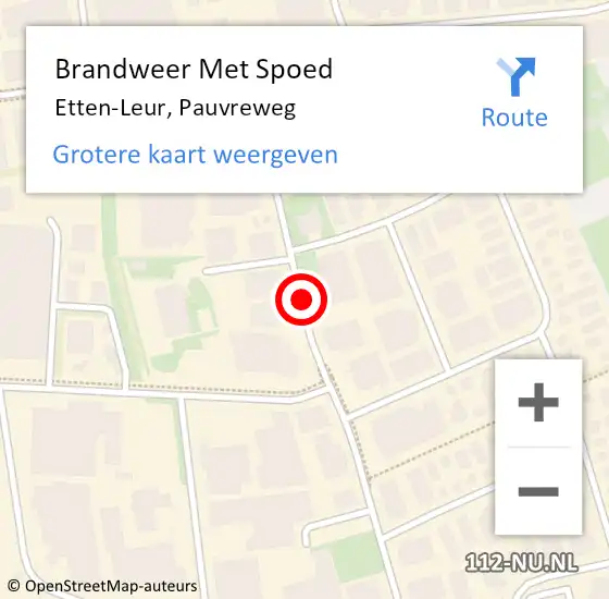 Locatie op kaart van de 112 melding: Brandweer Met Spoed Naar Etten-Leur, Pauvreweg op 16 augustus 2020 19:38