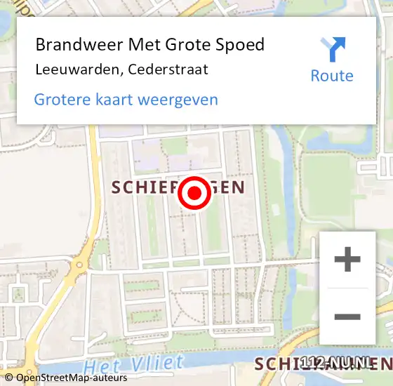 Locatie op kaart van de 112 melding: Brandweer Met Grote Spoed Naar Leeuwarden, Cederstraat op 16 augustus 2020 19:46
