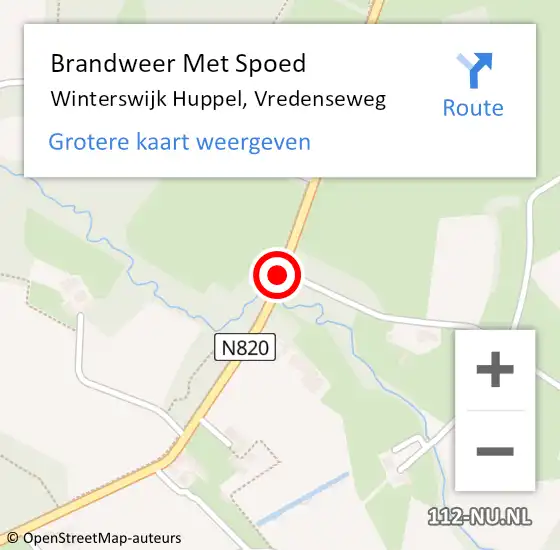 Locatie op kaart van de 112 melding: Brandweer Met Spoed Naar Winterswijk Huppel, Vredenseweg op 16 augustus 2020 20:10