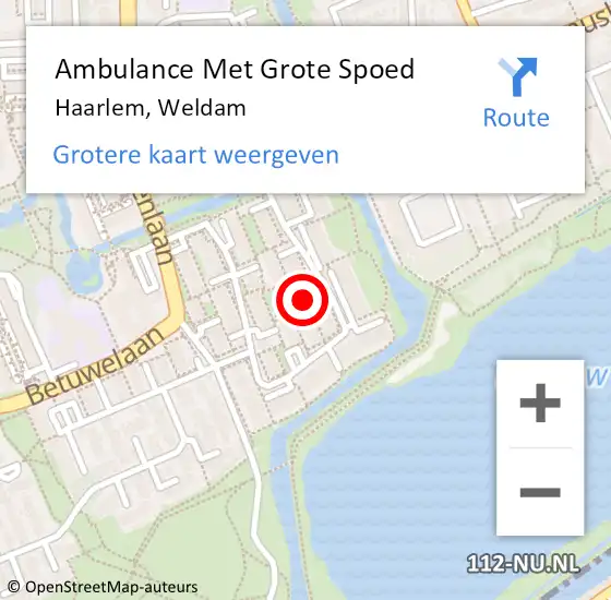 Locatie op kaart van de 112 melding: Ambulance Met Grote Spoed Naar Haarlem, Weldam op 16 augustus 2020 20:37