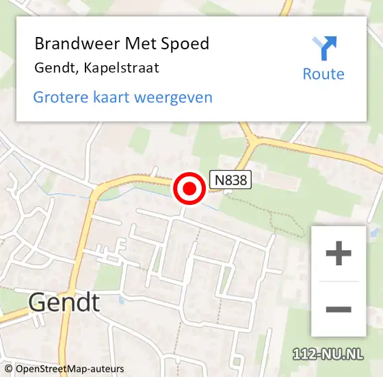 Locatie op kaart van de 112 melding: Brandweer Met Spoed Naar Gendt, Kapelstraat op 16 augustus 2020 20:57