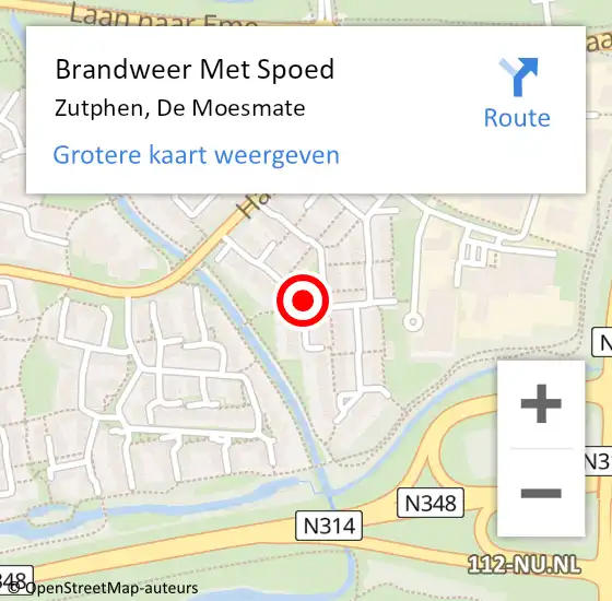 Locatie op kaart van de 112 melding: Brandweer Met Spoed Naar Zutphen, De Moesmate op 16 augustus 2020 21:14