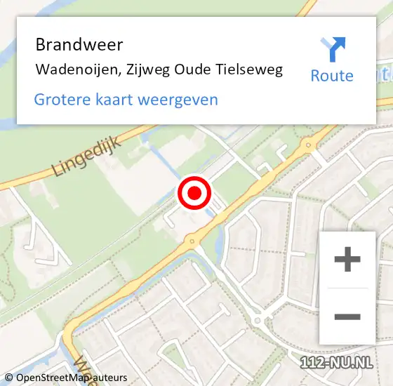 Locatie op kaart van de 112 melding: Brandweer Wadenoijen, Zijweg Oude Tielseweg op 16 augustus 2020 21:21