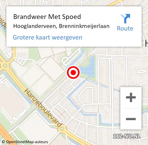 Locatie op kaart van de 112 melding: Brandweer Met Spoed Naar Hooglanderveen, Brenninkmeijerlaan op 16 augustus 2020 21:35
