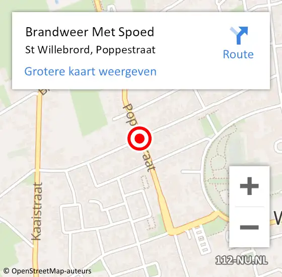 Locatie op kaart van de 112 melding: Brandweer Met Spoed Naar St Willebrord, Poppestraat op 16 augustus 2020 22:41