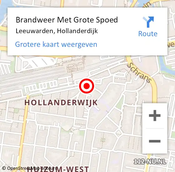 Locatie op kaart van de 112 melding: Brandweer Met Grote Spoed Naar Leeuwarden, Hollanderdijk op 16 augustus 2020 23:17