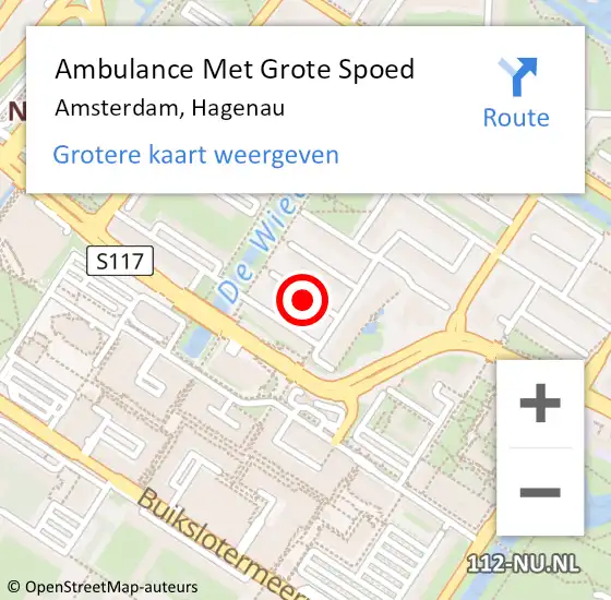 Locatie op kaart van de 112 melding: Ambulance Met Grote Spoed Naar Amsterdam, Hagenau op 17 augustus 2020 00:39