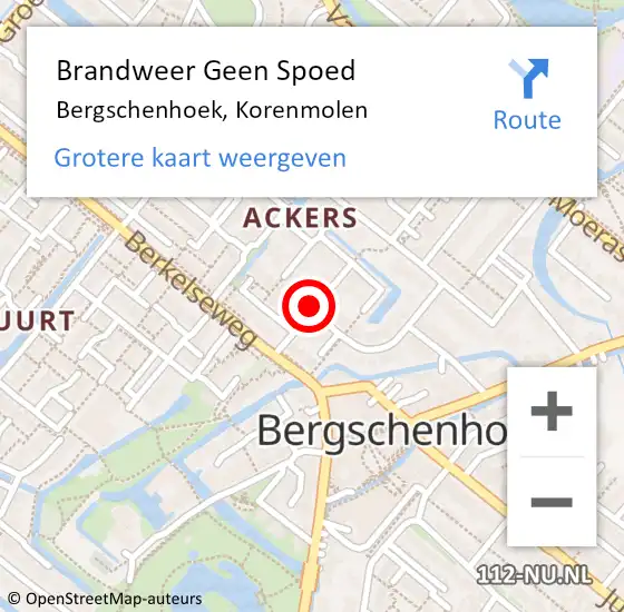 Locatie op kaart van de 112 melding: Brandweer Geen Spoed Naar Bergschenhoek, Korenmolen op 17 augustus 2020 01:32