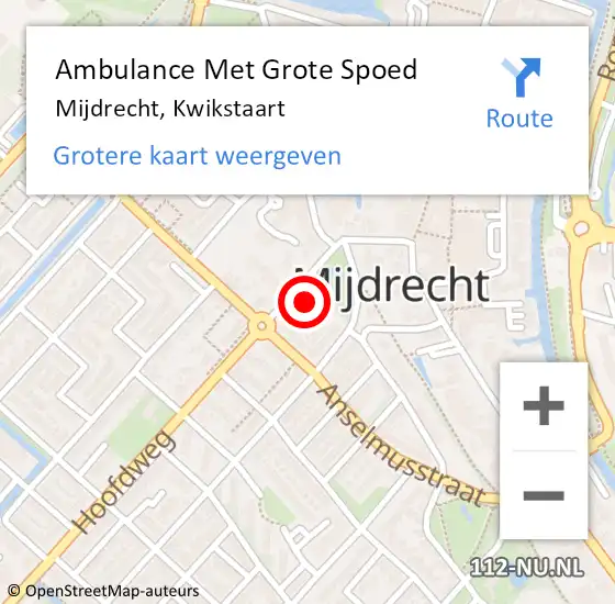 Locatie op kaart van de 112 melding: Ambulance Met Grote Spoed Naar Mijdrecht, Kwikstaart op 17 augustus 2020 04:08