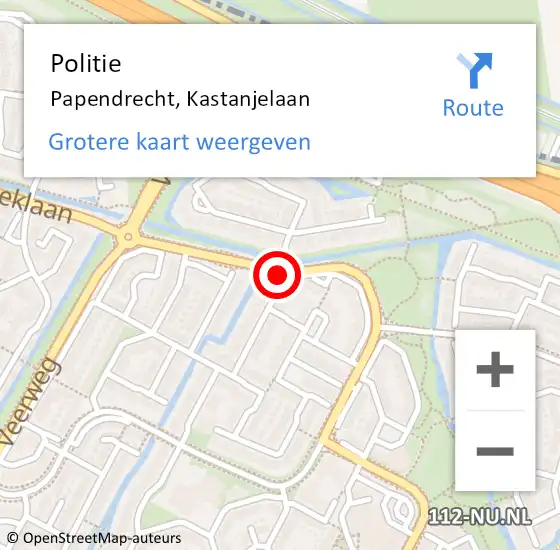 Locatie op kaart van de 112 melding: Politie Papendrecht, Kastanjelaan op 17 augustus 2020 07:01