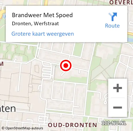 Locatie op kaart van de 112 melding: Brandweer Met Spoed Naar Dronten, Werfstraat op 17 augustus 2020 08:35