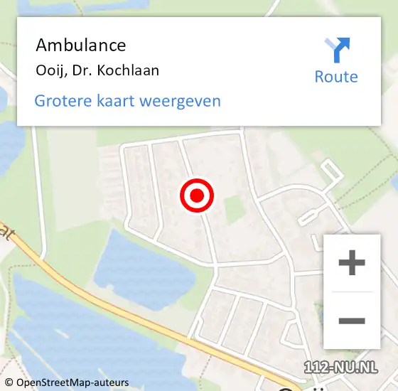 Locatie op kaart van de 112 melding: Ambulance Ooij, Dr. Kochlaan op 17 augustus 2020 09:53