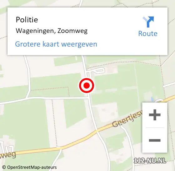 Locatie op kaart van de 112 melding: Politie Wageningen, Zoomweg op 17 augustus 2020 11:31