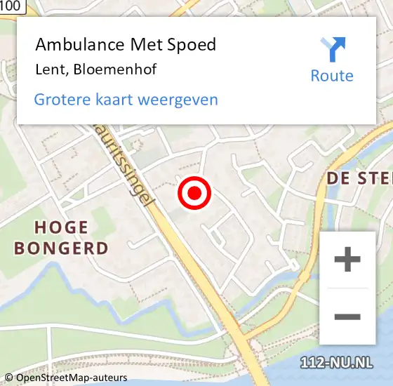 Locatie op kaart van de 112 melding: Ambulance Met Spoed Naar Lent, Bloemenhof op 17 augustus 2020 11:31