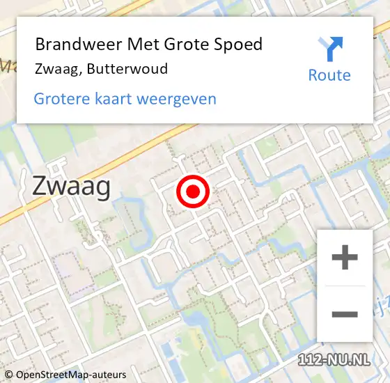 Locatie op kaart van de 112 melding: Brandweer Met Grote Spoed Naar Zwaag, Butterwoud op 17 augustus 2020 12:22